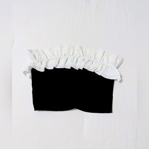 Black Tube Top with White Ruffle Detail